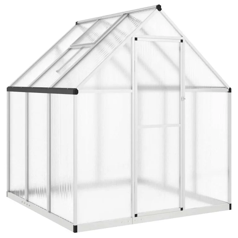 HUAKEHOM Gewächshaus mit Fundamentrahmen Pflanzenhaus mit Dachrinnensystem Flügeltür Treibhaus für Pflanzen Frühbeet Silbern 169x169x195 cm Alu – Bild 2