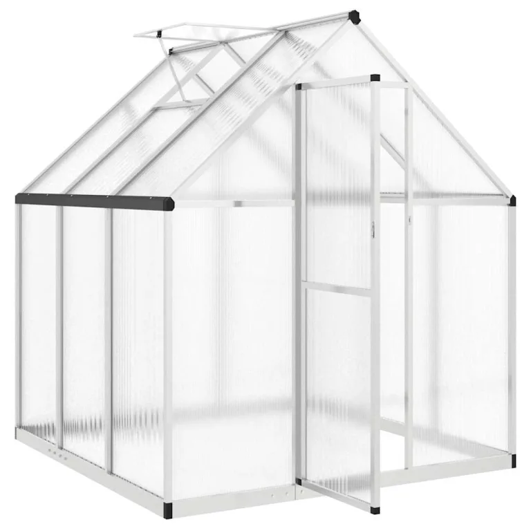 HUAKEHOM Gewächshaus mit Fundamentrahmen Pflanzenhaus mit Dachrinnensystem Flügeltür Treibhaus für Pflanzen Frühbeet Silbern 169x169x195 cm Alu – Bild 6