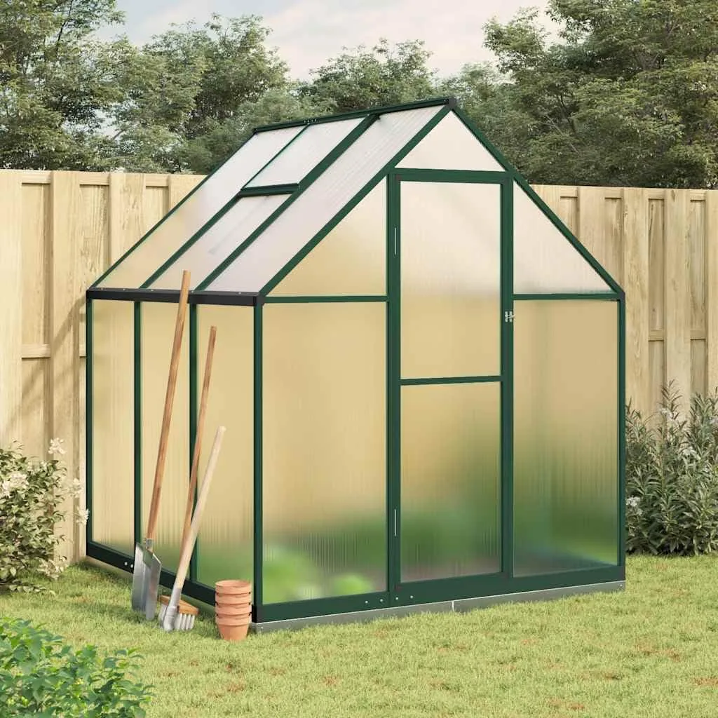 HUAKEHOM Gewächshaus mit Fundamentrahmen Pflanzenhaus mit Dachrinnensystem Flügeltür Treibhaus für Pflanzen Frühbeet Grün 169x169x202 cm Aluminimum - Bild 1