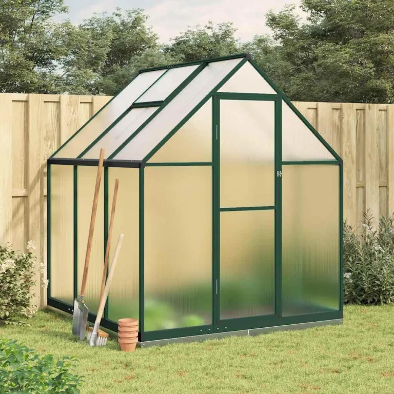 HUAKEHOM Gewächshaus mit Fundamentrahmen Pflanzenhaus mit Dachrinnensystem Flügeltür Treibhaus für Pflanzen Frühbeet Grün 169x169x202 cm Aluminimum – Bild 1