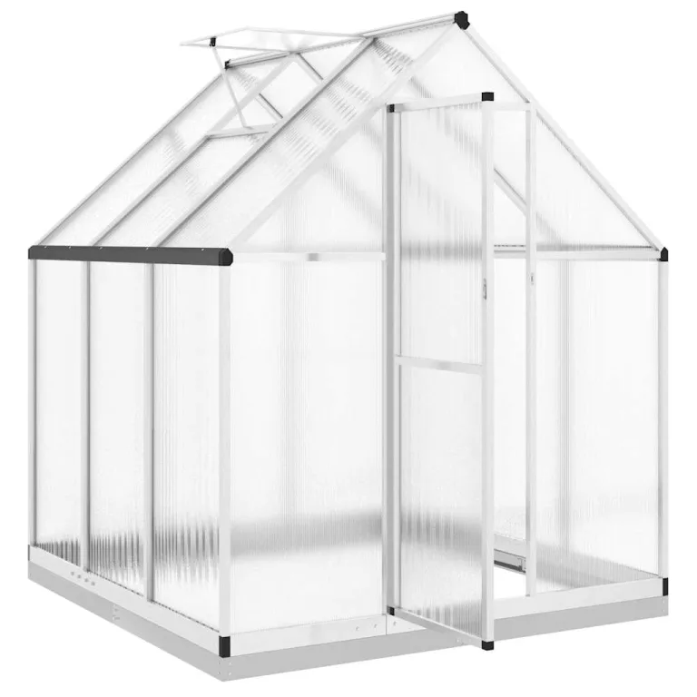HUAKEHOM Gewächshaus mit Fundamentrahmen Pflanzenhaus mit Dachrinnensystem Flügeltür Treibhaus für Pflanzen Frühbeet Silbern 169x169x202 Aluminimum – Bild 6