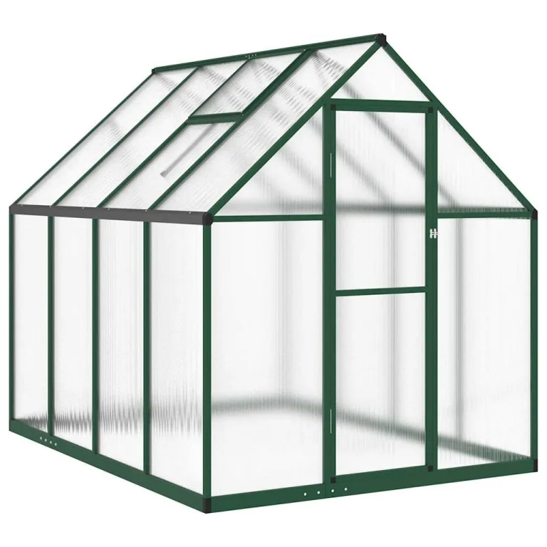 HUAKEHOM Gewächshaus mit Fundamentrahmen Pflanzenhaus mit Dachrinnensystem Flügeltür Treibhaus für Pflanzen Frühbeet Grün 224x169x195 cm Aluminimum – Bild 2