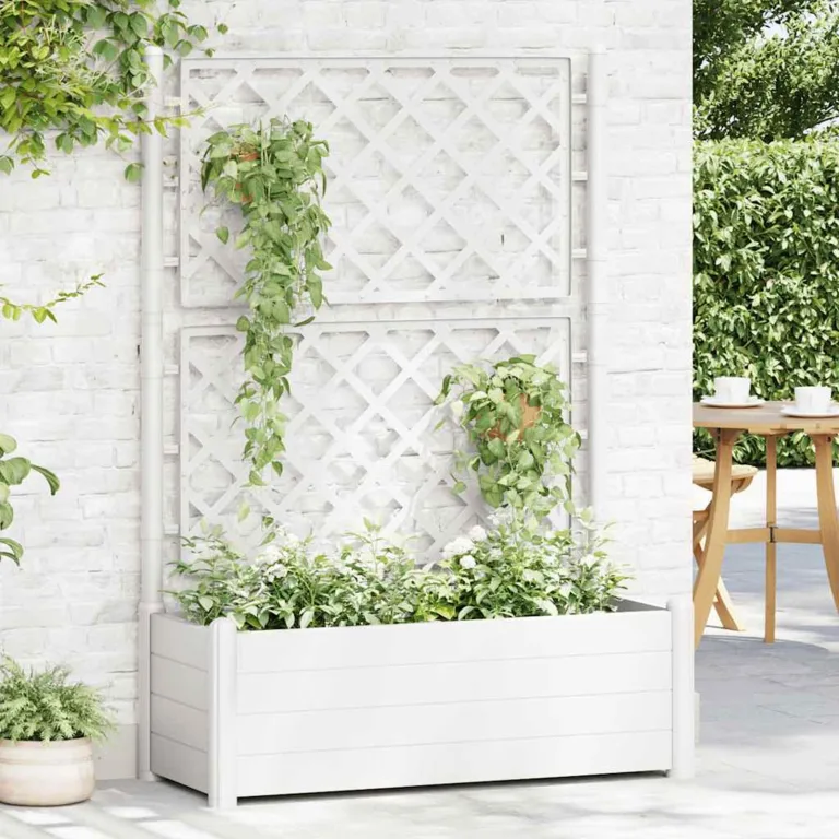 WGYHOME Pflanzkübel mit Spalier 100x43x142 cm PP Weiß Hochbeet für Gemüse extra groß Gemüsebeet Pflanzkübel Frühbeet Gartenbeet Pflanzkübel Blumenkasten für Garten Balkon und Terrasse – Bild 1