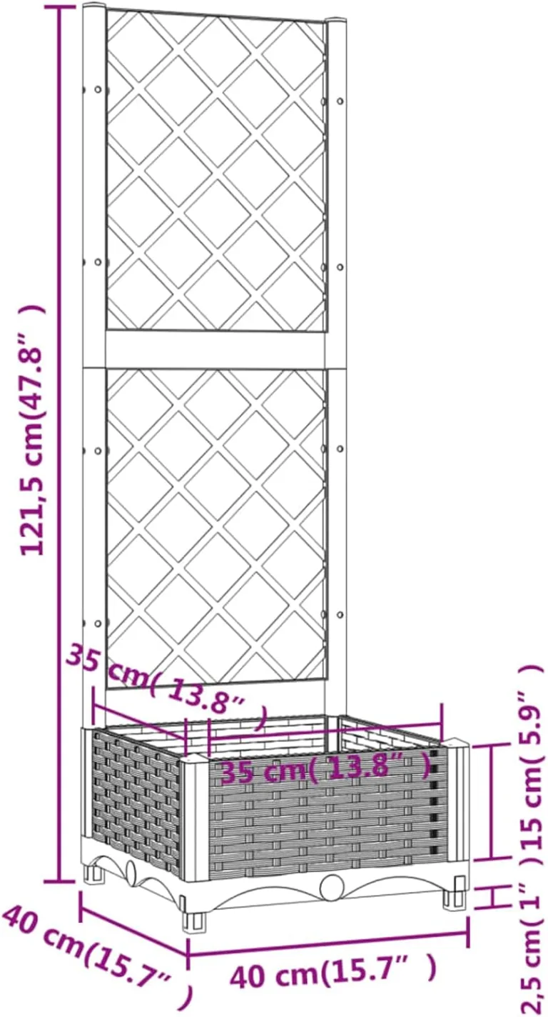 WGYHOME Pflanzkübel mit Rankgitter Braun 40x40x121,5 cm PP Hochbeet für Gemüse extra groß Gemüsebeet Pflanzkübel Frühbeet Gartenbeet Pflanzkübel Blumenkasten für Garten Balkon und Terrasse – Bild 6