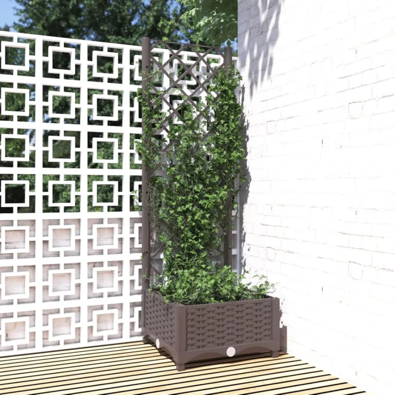 WGYHOME Pflanzkübel mit Rankgitter Braun 40x40x121,5 cm PP Hochbeet für Gemüse extra groß Gemüsebeet Pflanzkübel Frühbeet Gartenbeet Pflanzkübel Blumenkasten für Garten Balkon und Terrasse – Bild 2