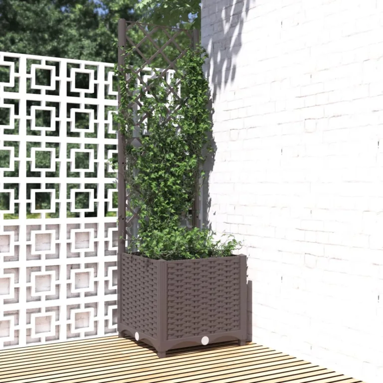 WGYHOME Pflanzkübel mit Rankgitter Braun 40x40x136 cm PP Hochbeet für Gemüse extra groß Gemüsebeet Pflanzkübel Frühbeet Gartenbeet Pflanzkübel Blumenkasten für Garten Balkon und Terrasse – Bild 2