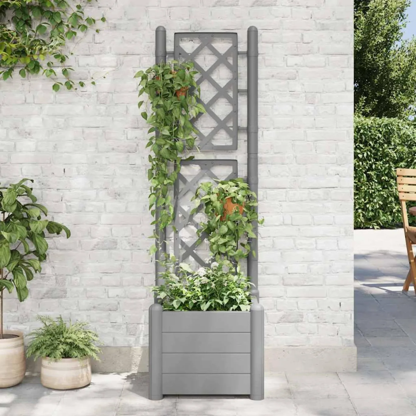 WGYHOME Pflanzkübel mit Spalier 43x43x142 cm PP Steingrün Hochbeet für Gemüse extra groß Gemüsebeet Pflanzkübel Frühbeet Gartenbeet Pflanzkübel Blumenkasten für Garten Balkon und Terrasse - Bild 1