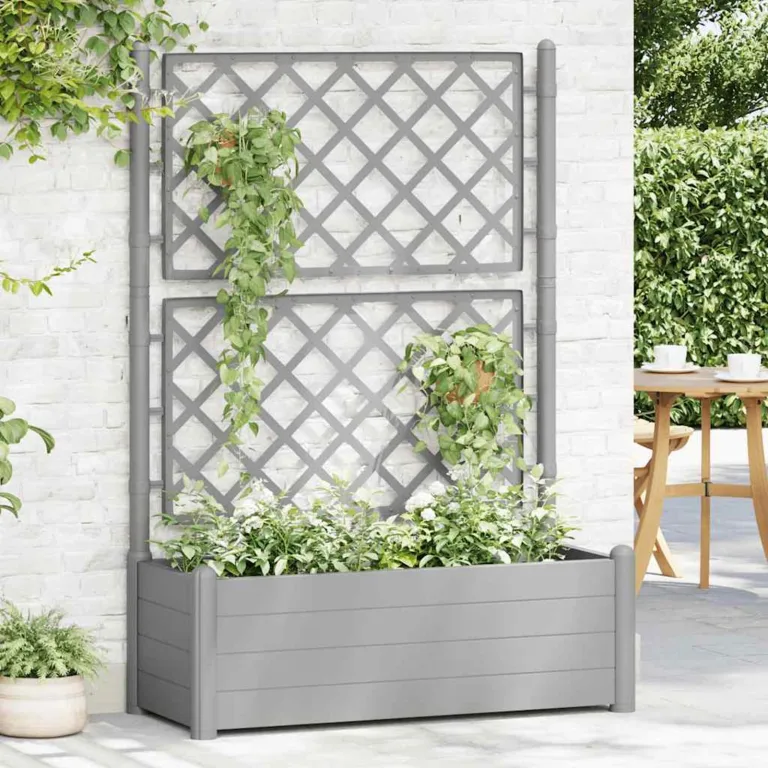 WGYHOME Pflanzkübel mit Spalier 100x43x142 cm PP Steingrau Hochbeet für Gemüse extra groß Gemüsebeet Pflanzkübel Frühbeet Gartenbeet Pflanzkübel Blumenkasten für Garten Balkon und Terrasse – Bild 1