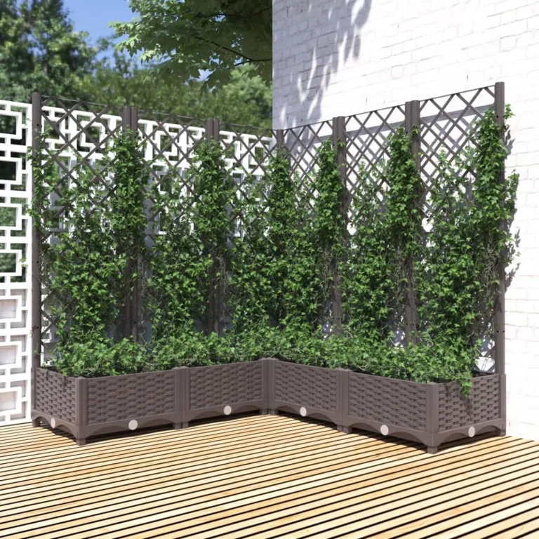 WGYHOME Pflanzkübel mit Rankgitter Braun 120x120x121,5 cm PP Hochbeet für Gemüse extra groß Gemüsebeet Pflanzkübel Frühbeet Gartenbeet Pflanzkübel Blumenkasten für Garten Balkon und Terrasse – Bild 2