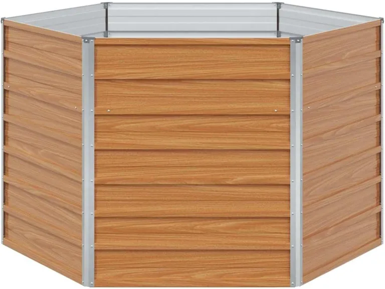 WGYHOME Hochbeet im Garten Hellbraun 129 x 129 x 77 cm Verzinkter Stahl Hochbeet für Gemüse Gemüsebeet Pflanzkübel Frühbeet Gartenbeet Pflanzkübel Blumenkasten für Garten Balkon und Terrasse – Bild 3