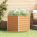 WGYHOME Hochbeet im Garten Hellbraun 129 x 129 x 77 cm Verzinkter Stahl Hochbeet für Gemüse Gemüsebeet Pflanzkübel Frühbeet Gartenbeet Pflanzkübel Blumenkasten für Garten Balkon und Terrasse - Thumbnail 2