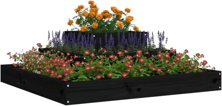 WGYHOME Pflanzkübel Schwarz 80x80x27 cm Massivholz Kiefer Hochbeet für Gemüse extra groß Gemüsebeet Pflanzkübel Frühbeet Gartenbeet Pflanzkübel Blumenkasten für Garten Balkon und Terrasse – Bild 3