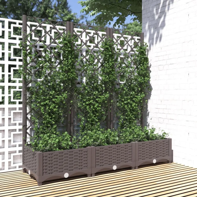 WGYHOME Garten-Pflanzgefäß mit Spalier Braun 120 x 40 x 121,5 cm PP Hochbeet für Gemüse extra groß Gemüsebeet Pflanzkübel Frühbeet Gartenbeet Pflanzkübel Blumenkasten für Garten Balkon und Terrasse – Bild 2