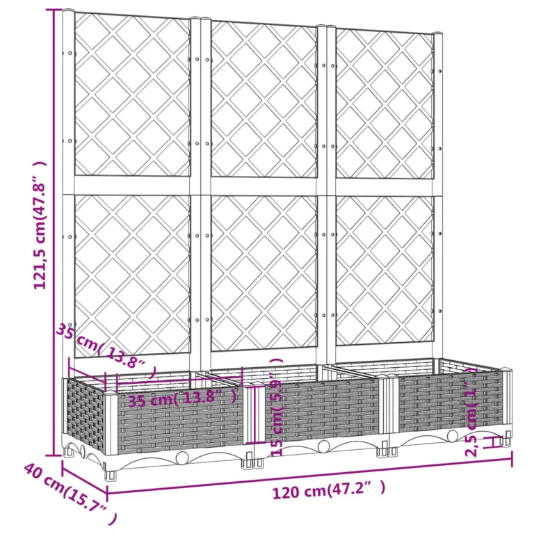 WGYHOME Garten-Pflanzgefäß mit Spalier Braun 120 x 40 x 121,5 cm PP Hochbeet für Gemüse extra groß Gemüsebeet Pflanzkübel Frühbeet Gartenbeet Pflanzkübel Blumenkasten für Garten Balkon und Terrasse – Bild 6