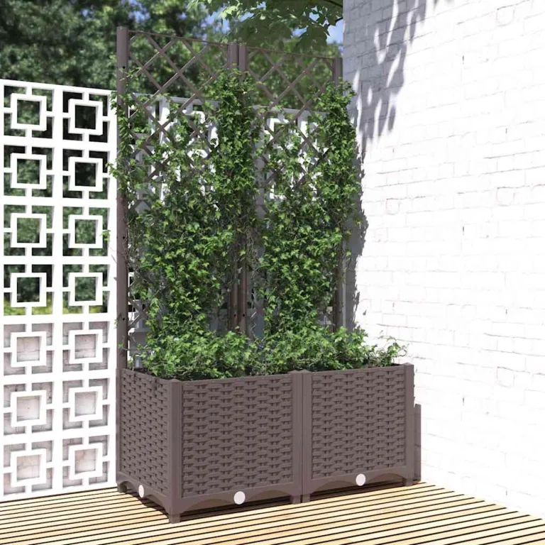 WGYHOME Pflanzkübel mit Rankgitter Braun 80x40x136 cm PP Hochbeet für Gemüse extra groß Gemüsebeet Pflanzkübel Frühbeet Gartenbeet Pflanzkübel Blumenkasten für Garten Balkon und Terrasse – Bild 2