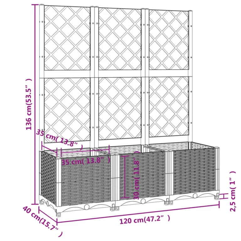 WGYHOME Garten-Pflanzgefäß mit Spalier Braun 120 x 40 x 136 cm PP Hochbeet für Gemüse extra groß Gemüsebeet Pflanzkübel Frühbeet Gartenbeet Pflanzkübel Blumenkasten für Garten Balkon und Terrasse – Bild 6