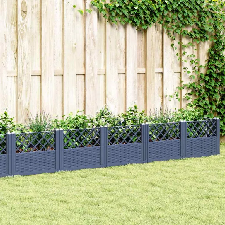 WGYHOME Pflanzkasten mit Erdspießen Blaugrau 363,5x43,5x43,5 cm PP Hochbeet für Gemüse extra groß Gemüsebeet Pflanzkübel Frühbeet Gartenbeet Pflanzkübel Blumenkasten für Garten Balkon und Terrasse – Bild 2