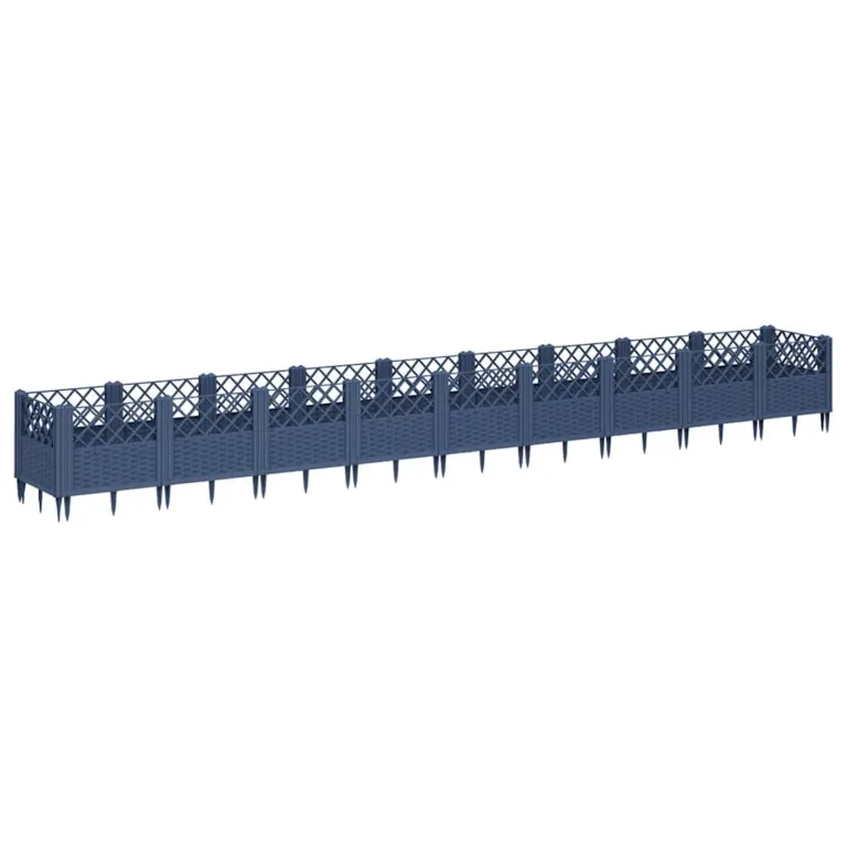 WGYHOME Pflanzkasten mit Erdspießen Blaugrau 363,5x43,5x43,5 cm PP Hochbeet für Gemüse extra groß Gemüsebeet Pflanzkübel Frühbeet Gartenbeet Pflanzkübel Blumenkasten für Garten Balkon und Terrasse – Bild 4