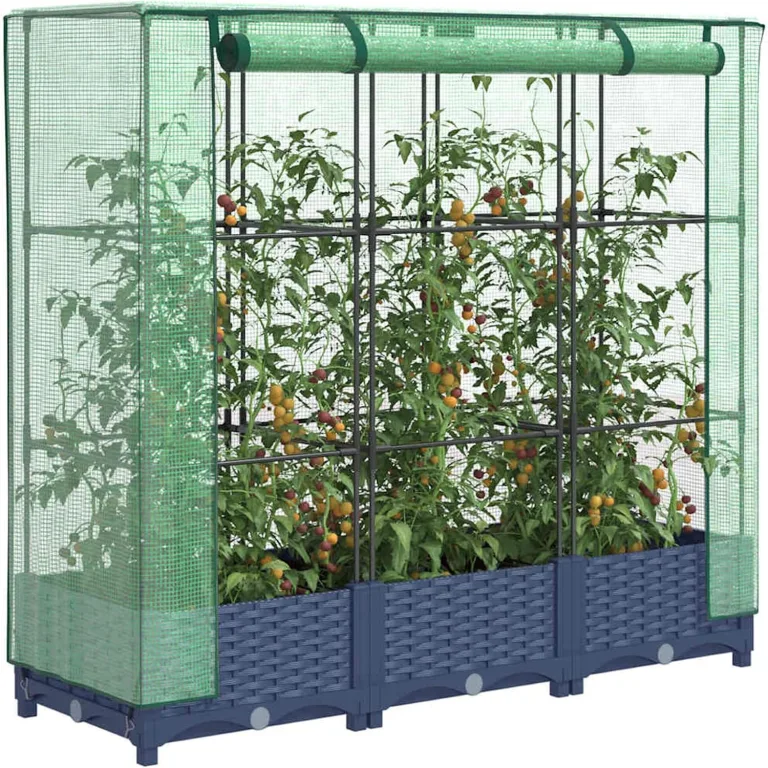 WGYHOME Hochbeet mit Gewächshausabdeckung Rattanoptik 120x40x123 cm Hochbeet für Gemüse extra groß Gemüsebeet Pflanzkübel Frühbeet Gartenbeet Pflanzkübel Blumenkasten für Garten Balkon und Terrasse – Bild 1