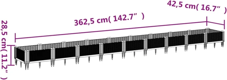 WGYHOME Pflanzkasten mit Erdspießen Schwarz 362,5x42,5x28,5 cm PP Hochbeet für Gemüse extra groß Gemüsebeet Pflanzkübel Frühbeet Gartenbeet Pflanzkübel Blumenkasten für Garten Balkon und Terrasse – Bild 6