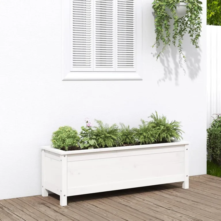 WGYHOME Hochbeet Weiß 119,5x40x39 cm Massivholz Kiefer Hochbeet für Gemüse extra groß Gemüsebeet Pflanzkübel Frühbeet Gartenbeet Pflanzkübel Blumenkasten für Garten Balkon und Terrasse – Bild 1