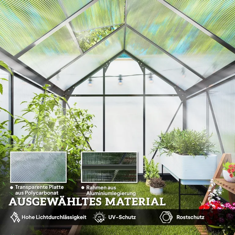 Outsunny Gewächshaus Aluminium 3,65m² 190x192x201cm mit Fundament Dachfenster Schiebetür 4 mm Platten, UV-beständig Treibhaus Aufzucht Tomatenhaus Pflanzenhaus Frühbeet für Garten Outdoor – Bild 4