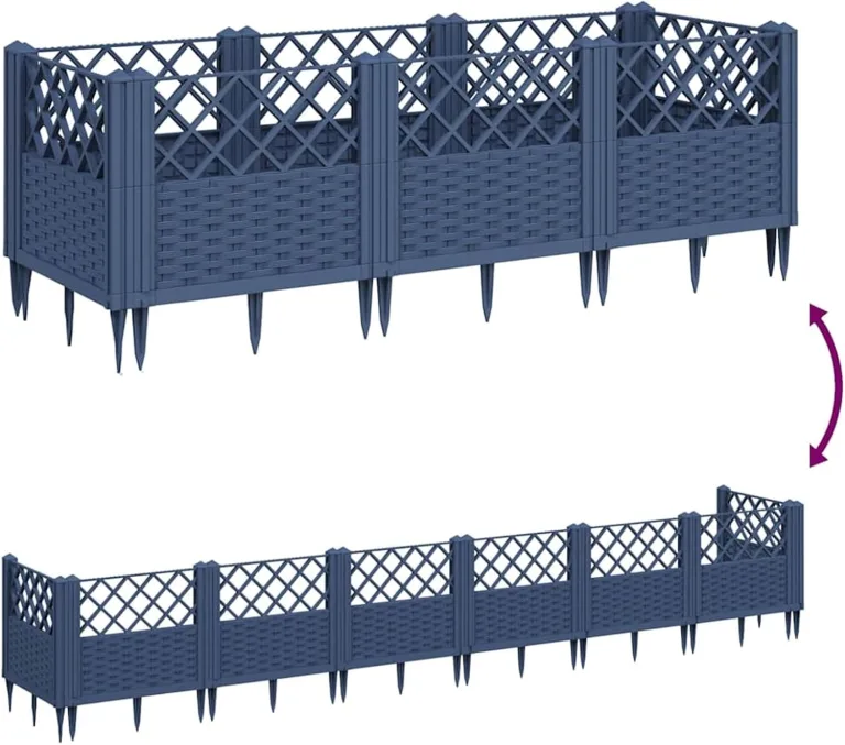 WGYHOME Pflanzkasten mit Erdspießen Blaugrau 123,5x43,5x43,5 cm PP Hochbeet für Gemüse extra groß Gemüsebeet Pflanzkübel Frühbeet Gartenbeet Pflanzkübel Blumenkasten für Garten Balkon und Terrasse – Bild 5