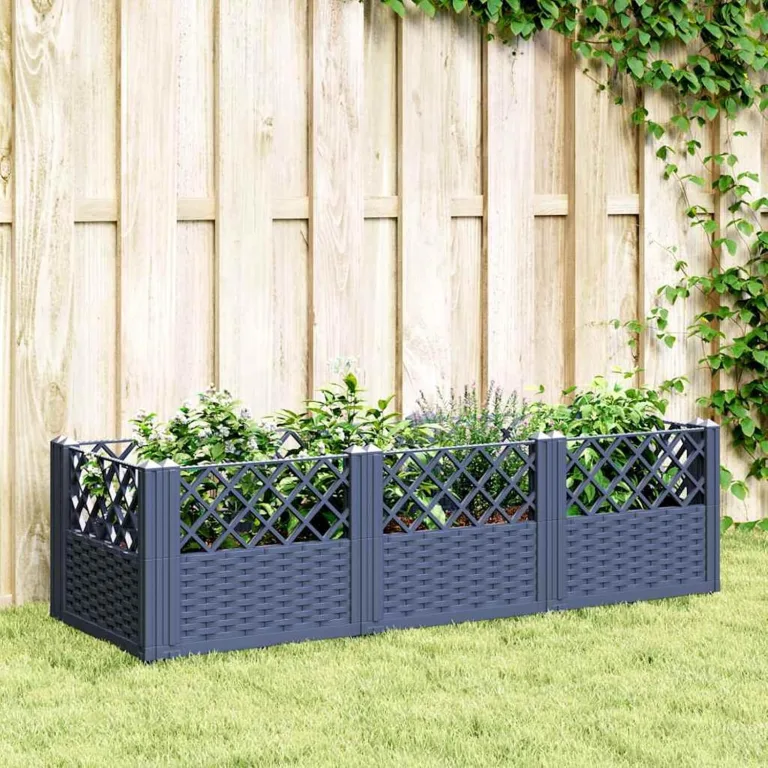 WGYHOME Pflanzkasten mit Erdspießen Blaugrau 123,5x43,5x43,5 cm PP Hochbeet für Gemüse extra groß Gemüsebeet Pflanzkübel Frühbeet Gartenbeet Pflanzkübel Blumenkasten für Garten Balkon und Terrasse – Bild 2