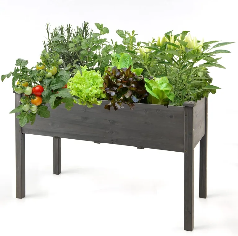 GOPLUS Hochbeet groß, Gartenbeet aus Tannenholz für Gemüse, Kräuter & Pflanzen, XXL Pflanzkasten mit Drainagelöcher, rechteckiges Kräuterbeet für Garten, Balkon, Terrasse, 125 x 59 x 76 cm (Grau) – Bild 1