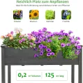 GOPLUS Hochbeet groß, Gartenbeet aus Tannenholz für Gemüse, Kräuter & Pflanzen, XXL Pflanzkasten mit Drainagelöcher, rechteckiges Kräuterbeet für Garten, Balkon, Terrasse, 125 x 59 x 76 cm (Grau) - Thumbnail 5