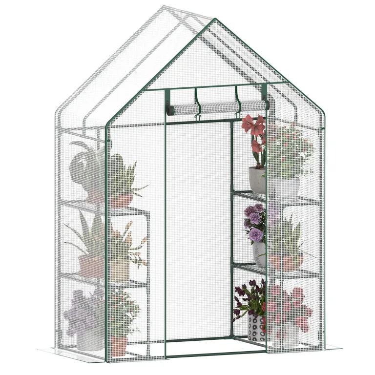 Gewächshaus Balkon Garten, 3-Etagen Foliengewächshaus 143x73x195 cm, Winterfestes Tomatengewächshaus Stabil, Platzsparendes Überwinterungszelt mit Reißverschlusstür, Wind- & Wetterfest, Weiß – Bild 1