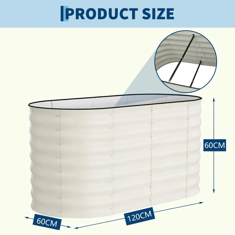 Acekool 2PCS Hochbeet Metall 120x60x60CM—oval, Hochbeete für Garten und Gemüsegarten, mit Schnittschutzleiste, Gemüse & Pflanzen, Ideal für Gemüse, Kräuter & Blumen, Beige – Bild 2