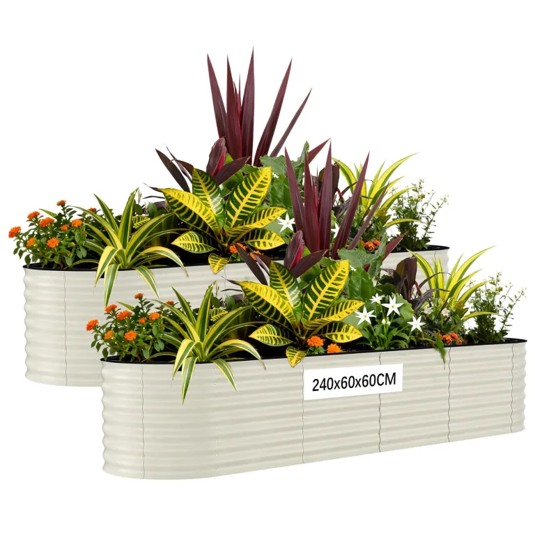 Acekool 2PCS Hochbeet Metall 120x60x60CM—oval, Hochbeete für Garten und Gemüsegarten, mit Schnittschutzleiste, Gemüse & Pflanzen, Ideal für Gemüse, Kräuter & Blumen, Beige – Bild 9