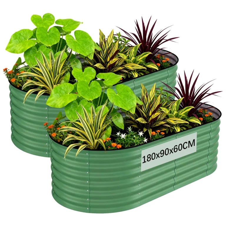 Acekool 2PCS Hochbeet Metall 120x60x60CM—oval, Hochbeete für Garten und Gemüsegarten, mit Schnittschutzleiste, Gemüse & Pflanzen, Ideal für Gemüse, Kräuter & Blumen, Beige – Bild 10