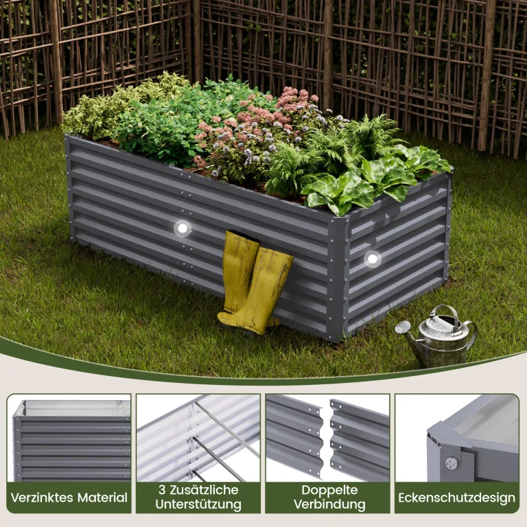 Amopatio Hochbeet Metall, Pflanzbeet Hochbeete für Garten, 180x90x60 cm, Hochbeete-kit 970 L für Gemüse Blumen Sukkulenten Kräuter, Blumenbeet & Pflanzentrog, Verzinkter Stahl, Grau – Bild 3