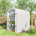 Outsunny begehbares Gewächshaus mit Regalen, kleines Gewächshaus mit Rolltür, Gartenpflanzen-Gewächshaus mit PE-Abdeckung, 123 x 187 x 189 cm, weiß - Thumbnail 8