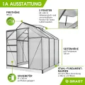 BRAST Gewächshaus Aluminium mit Fundament | 42 Modelle | 130x190x195cm - 490x250x235cm | TÜV geprüft | 6mm Hohlkammerplatten | rostfrei wetterfest temperaturbeständig | 190x190x195cm Silber - Thumbnail 7
