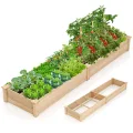 GOPLUS Hochbeet aus Tannenholz, Gartenbeet mit 2 Pflanzkästen & Trennwänden, Blumenkasten mit offenem Boden, Pflanzbeet Garten, Kräuterbeet Pflanzkasten Pflanzkübel für Blumen, Gemüse & Obst (Braun) - Thumbnail 8