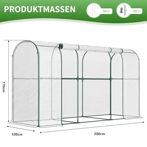 SUNYRISY Tomaten Gewächshaus Klein Foliengewächshaus 300x100x170 cm, Tomatenhaus Tomatenzelt mit Tomatendach, Greenhouse mit Rollentür und Windschutzseil für Balkon Outdoor, Bogen Weiß – Bild 9