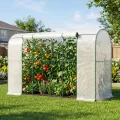 SUNYRISY Tomaten Gewächshaus Klein Foliengewächshaus 300x100x170 cm, Tomatenhaus Tomatenzelt mit Tomatendach, Greenhouse mit Rollentür und Windschutzseil für Balkon Outdoor, Bogen Weiß - Thumbnail 3