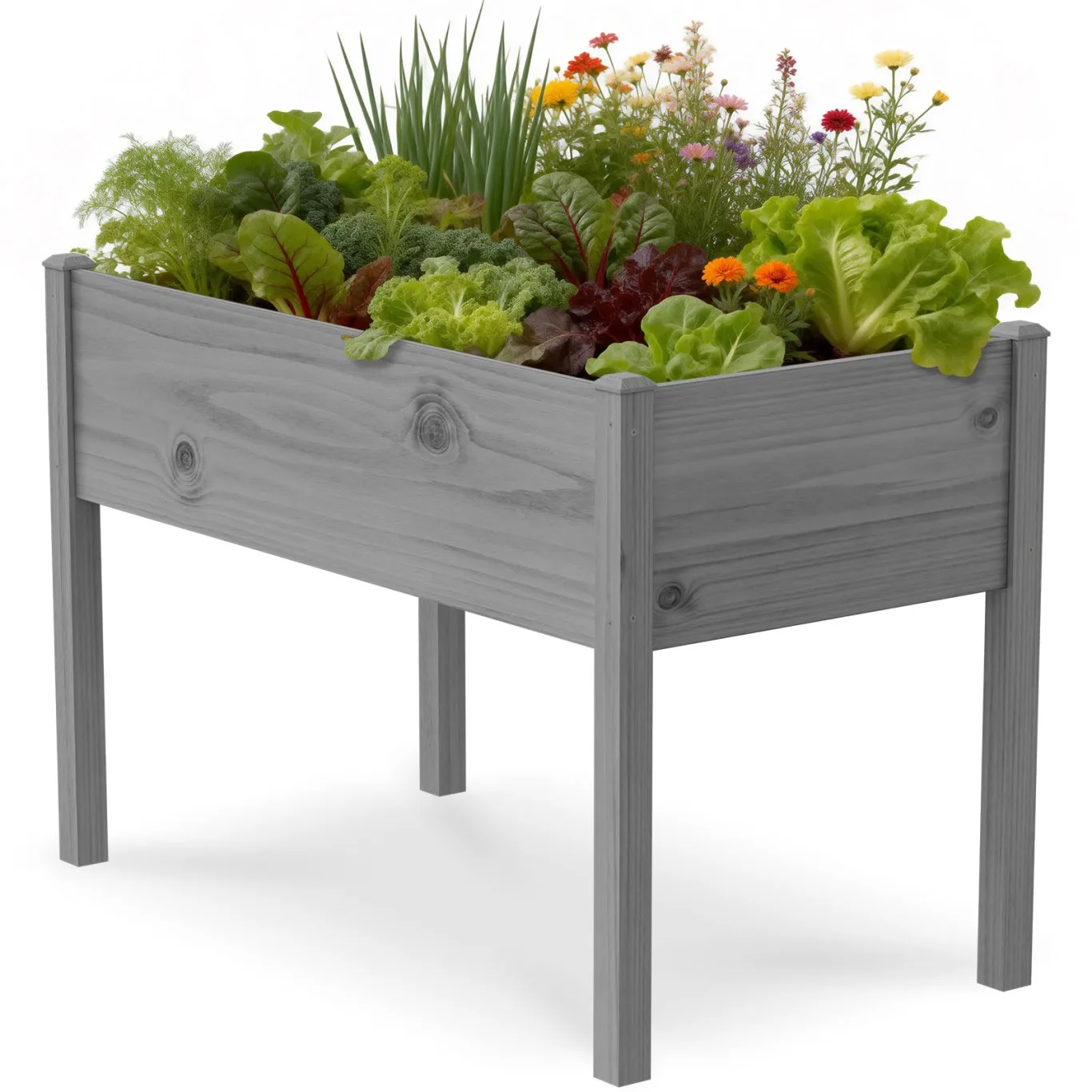 SUNYRISY Hochbeet Holz für Balkon und Garten, 116x60x80cm Pflanzkasten Blumenkasten Kräuterbeet Tannenholz Pflanzbeet Blumenbeet Hochbeet-Kit für Garten Balkon Terrasse, Grau - Bild 1