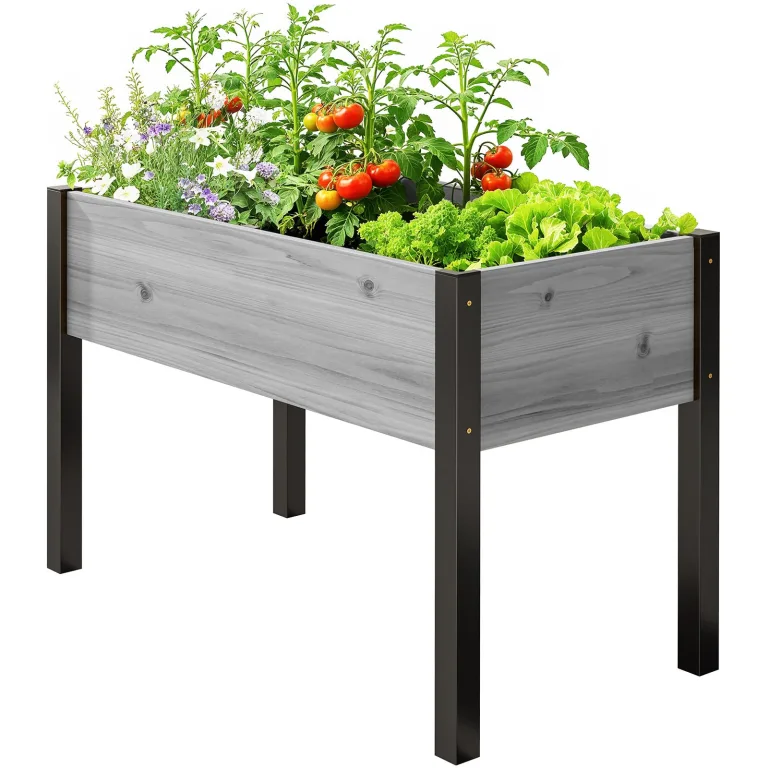 SUNYRISY Hochbeet Holz für Balkon und Garten, 116x60x80cm Pflanzkasten Blumenkasten Kräuterbeet Tannenholz Pflanzbeet Blumenbeet Hochbeet-Kit für Garten Balkon Terrasse, Grau – Bild 9