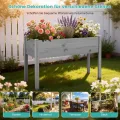 SUNYRISY Hochbeet Holz für Balkon und Garten, 116x60x80cm Pflanzkasten Blumenkasten Kräuterbeet Tannenholz Pflanzbeet Blumenbeet Hochbeet-Kit für Garten Balkon Terrasse, Grau - Thumbnail 6