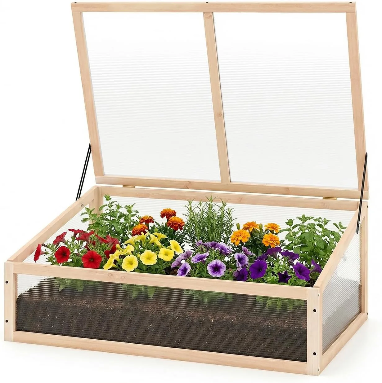 COSTWAY Frühbeet Gewächshaus, mini Treibhaus, Frühbeetaufsatz, Hochbeet Abdeckung, Frühbeetkasten Aufsatz für Garten, Terrasse & Balkon, 94 x 63 x 40 cm (Natur) - Bild 1