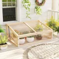 COSTWAY Frühbeet Gewächshaus, mini Treibhaus, Frühbeetaufsatz, Hochbeet Abdeckung, Frühbeetkasten Aufsatz für Garten, Terrasse & Balkon, 94 x 63 x 40 cm (Natur) - Thumbnail 2