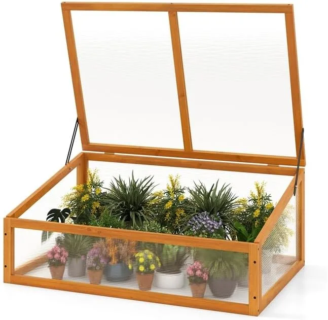 COSTWAY Frühbeet Gewächshaus, mini Treibhaus, Frühbeetaufsatz, Hochbeet Abdeckung, Frühbeetkasten Aufsatz für Garten, Terrasse & Balkon, 94 x 63 x 40 cm (Orange) – Bild 1