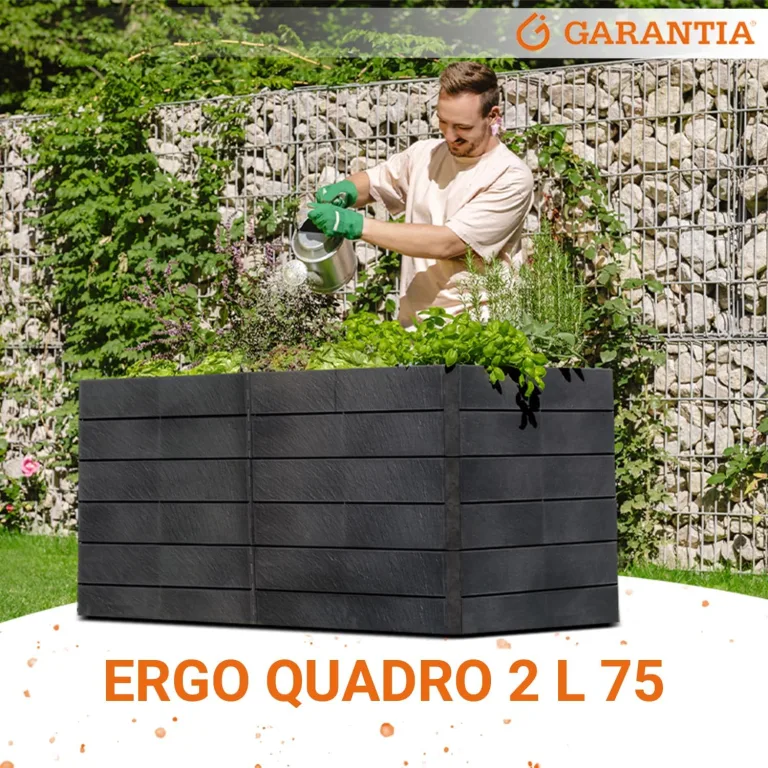 Garantia Ergo Quadro 2 L 75 Hochbeet Stone ergonomisches Gartenhochbeet aus Kunststoff modernes Stecksystem mit Bewässerung für Gemüse Kräuter und Blumen für Garten Terrasse und Außenbereich – Bild 2