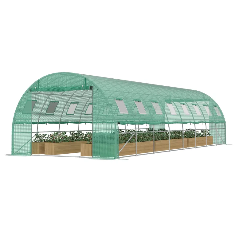 Froadp Gewächshaus Folientunnel 3 x 6 x 2 m, Tomatenhaus mit verzinktem Stahlrahmen, Foliengewächshaus mit Fenstern & Reißverschlusstüren, Gartengewächshaus für Gemüse & Pflanzen, Grün – Bild 10