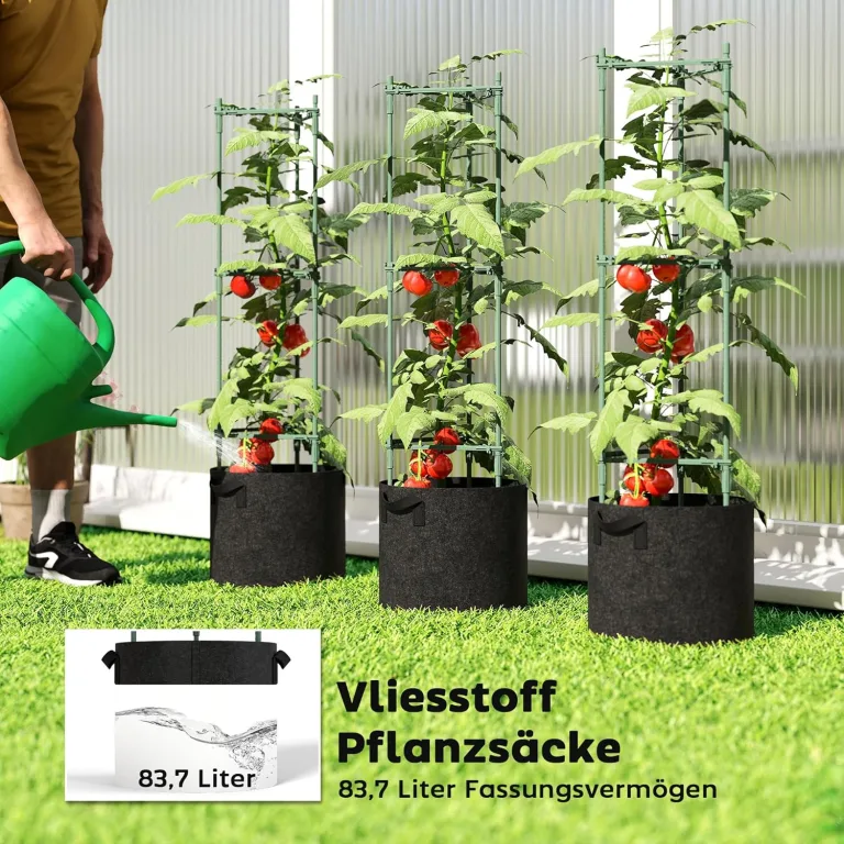 Outsunny Hochbeet mit Rankgitter 83,7 Liter Säcken 3er Set dreieckige Pflanzkasten Tomatenstütze Blumenbeet Rankkasten für Kletterpflanzen Garten, Balkon, 35 x 35 x 120 cm – Bild 5
