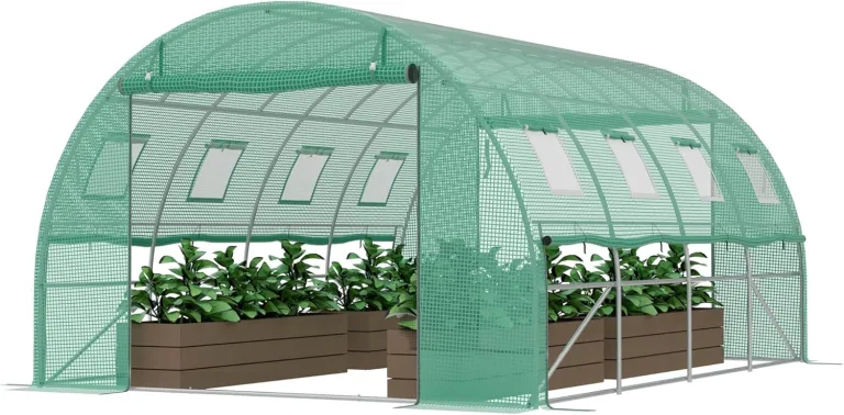 Froadp Gewächshaus Folientunnel 3 x 4 x 2 m, Tomatenhaus mit verzinktem Stahlrahmen, Foliengewächshaus mit Fenstern & Reißverschlusstüren, Gartengewächshaus für Gemüse & Pflanzen, Grün